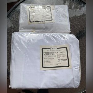 Vintage Sears Perma Prest Fitted Sheet 2 Pillowcases White Twin XL Hospital Bed